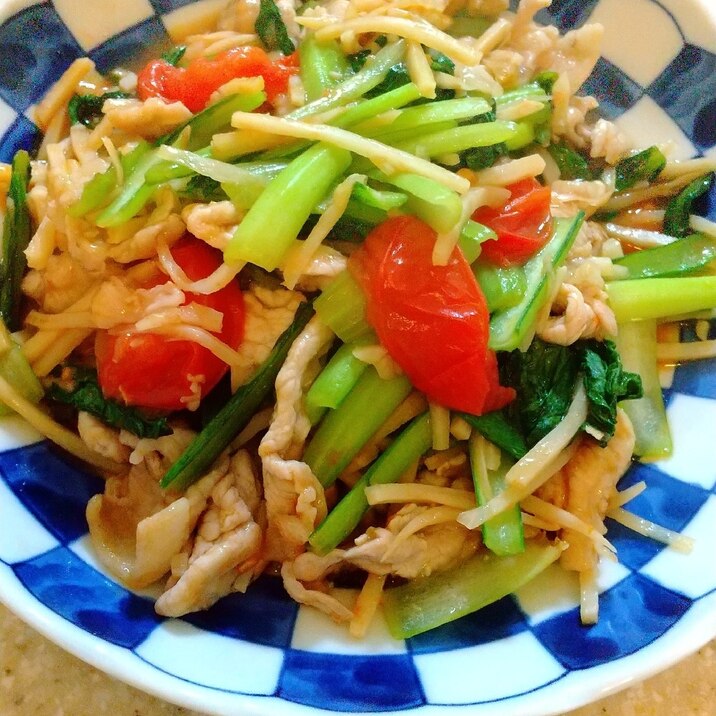 鶏肉と小松菜のトマト炒め